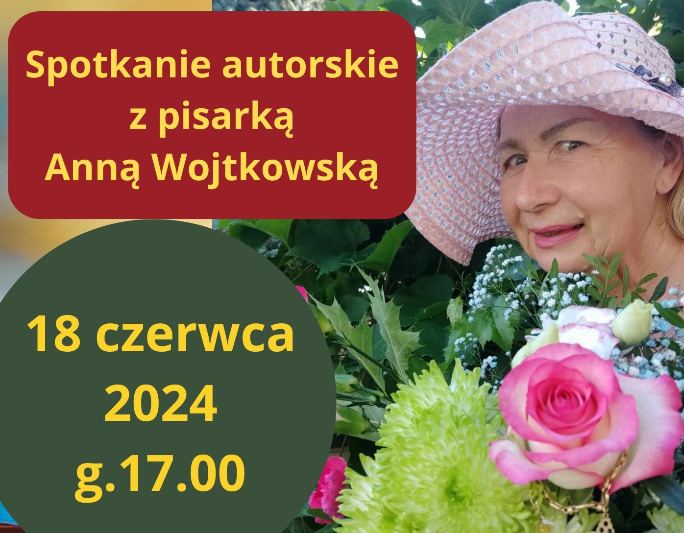 Spotkanie autorskie z Anną Wojtkowską, zasłużoną nauczycielką i dyrektorką przedszkoli wołomińskich, pisarką, działaczką społeczną 18.06.2024 r. g. 17.00.