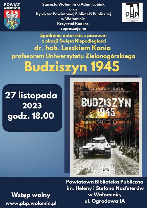 Spotkanie autorskie z wybitnym historykiem dr. hab. Leszkiem Kania - profesorem Uniwersytetu Zielonogórskiego, 27.11.2023 g. 18.00.