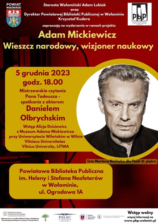 Mistrzowskie czytanie „Pana Tadeusza” przez znanego aktora DANIELA OLBRYCHSKIEGO.