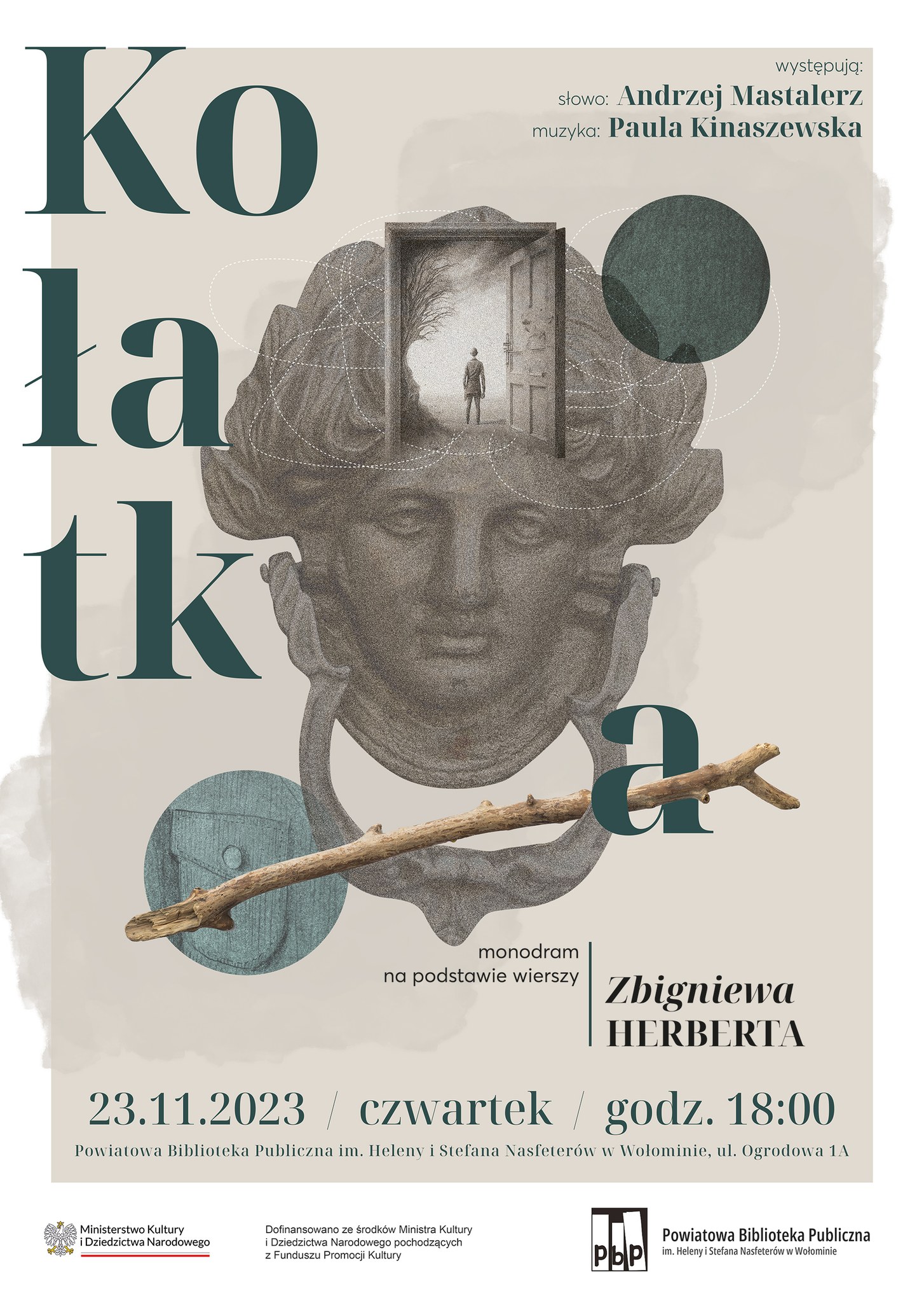Spektakl monodram pt. „Kołatka” na podstawie wierszy wybitnego poety Zbigniewa Herberta, 23.11.2023.