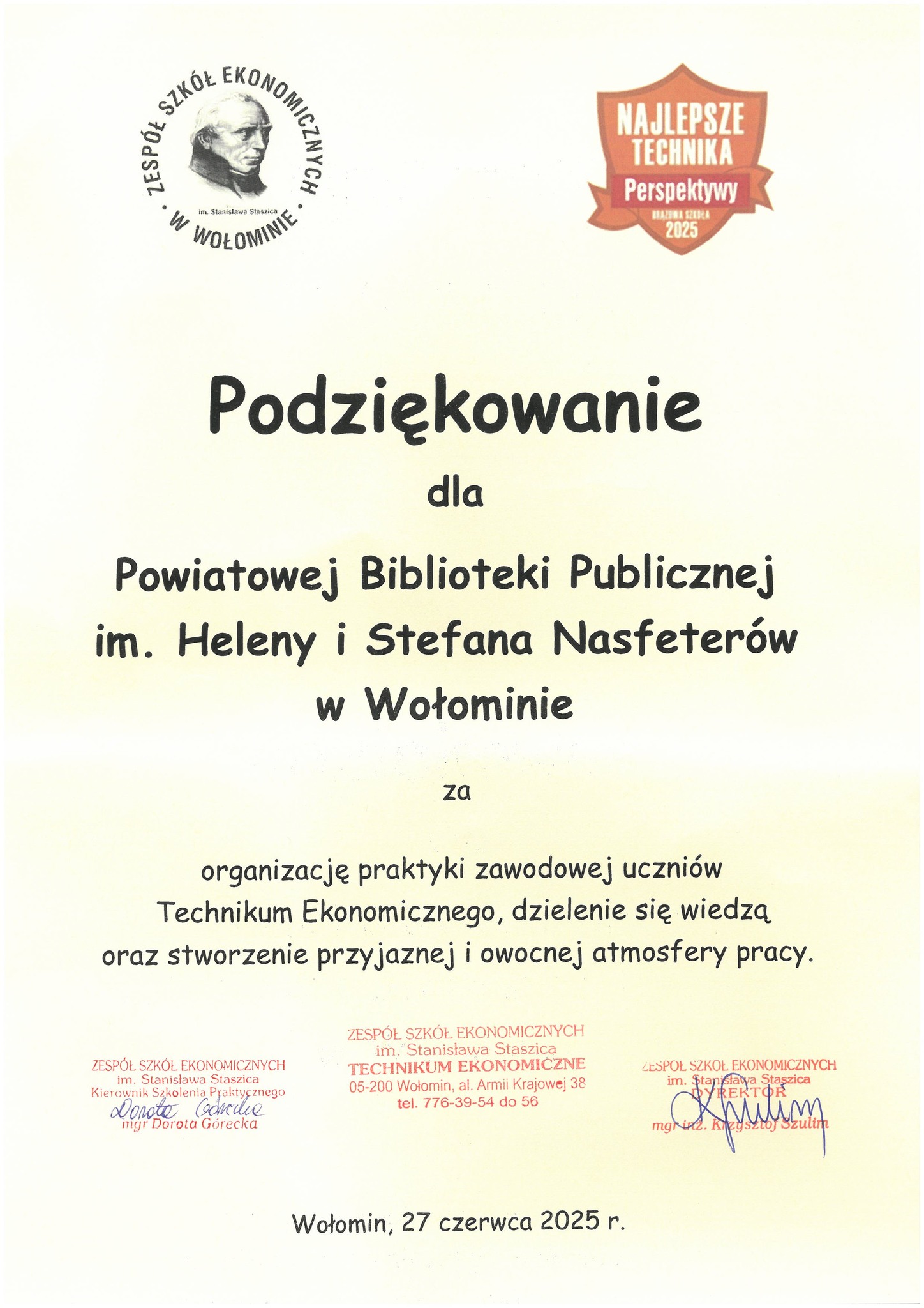 To dla nas zaszczyt móc wspierać uczniów w ich rozwoju edukacyjnym. Dziękujemy Zespołowi Szkół Ekonomicznych w Wołominie!