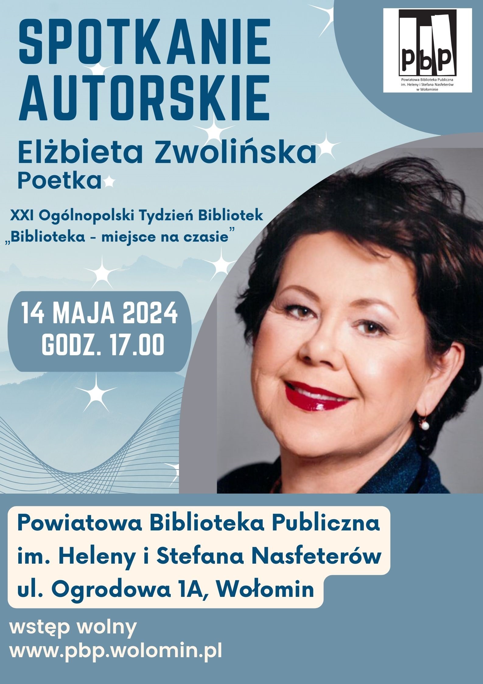 Spotkanie autorskie z poetką Elżbietą Zwolińską, 14.05.2024 g. 17.00.