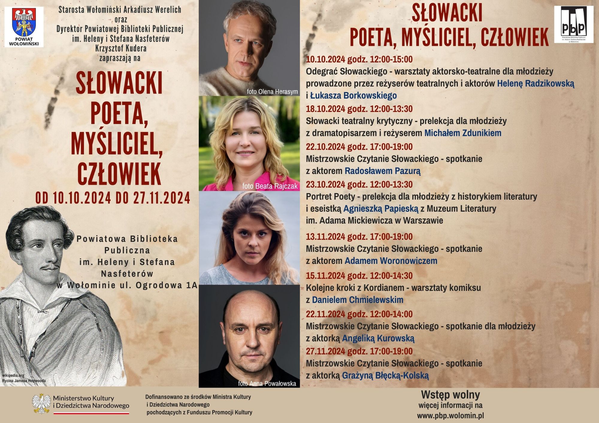 Wydarzenia przybliżające postać wielkiego poety, wieszcza narodowego Juliusza Słowackiego w ramach projektu 