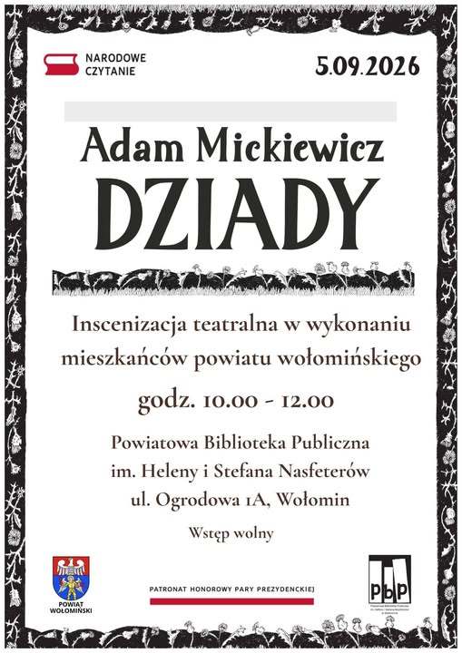 Narodowe Czytanie 2026 – „Dziady” Adama Mickiewicza